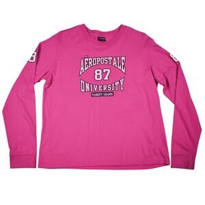 Aeropostale University long sleeve hot pink graphic shirt top Junior's xlarge